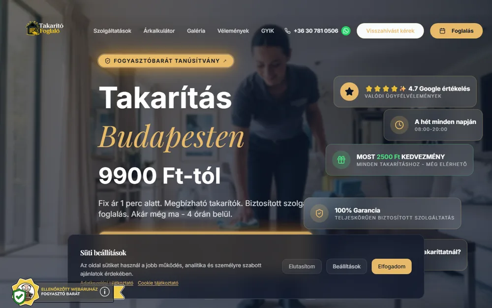 TakarítóFoglaló: desktop nézet