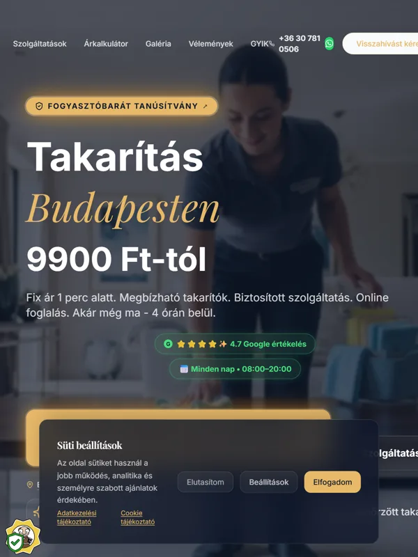 TakarítóFoglaló: tablet nézet