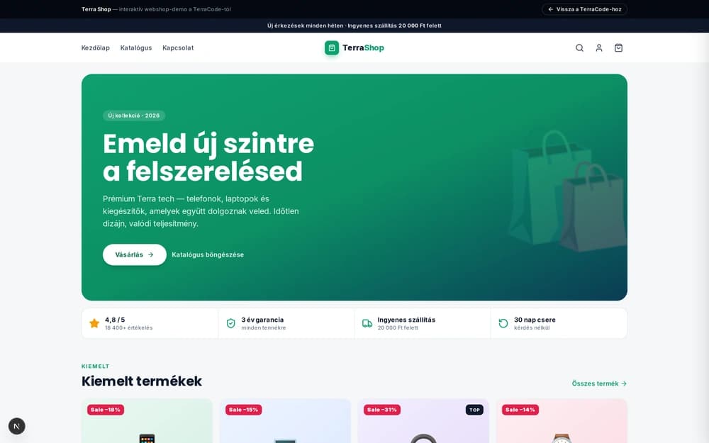 Terra Shop: desktop nézet
