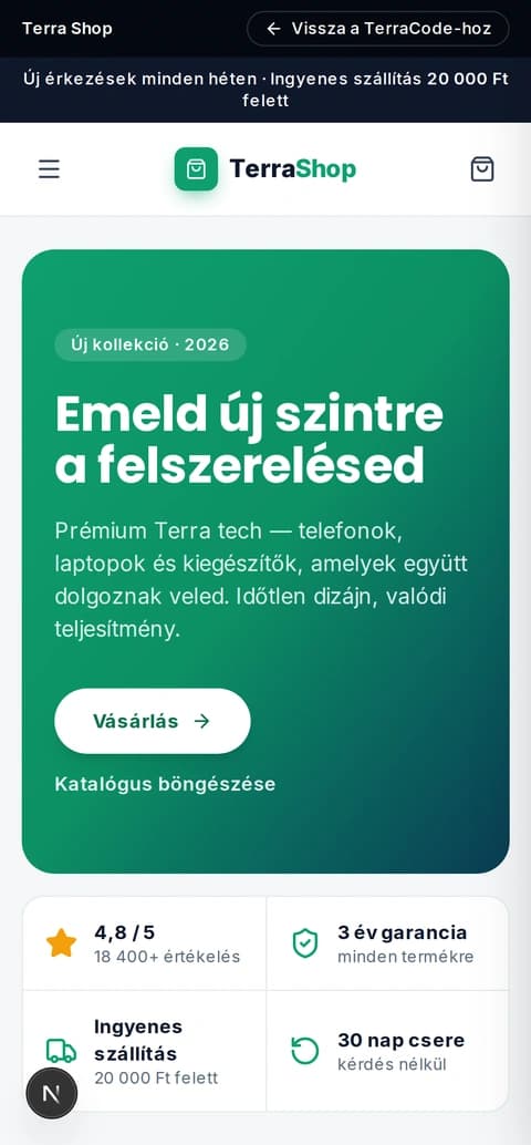 Terra Shop: mobil nézet