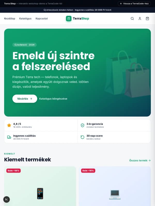 Terra Shop: tablet nézet