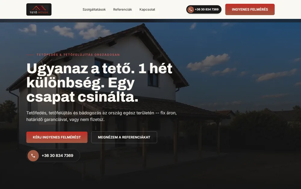 Tető Művek: desktop nézet