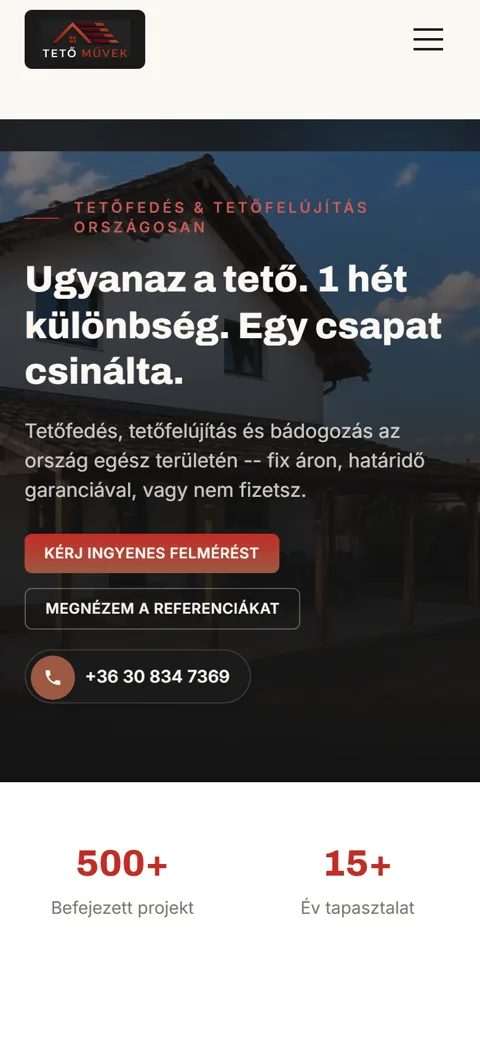 Tető Művek: mobil nézet