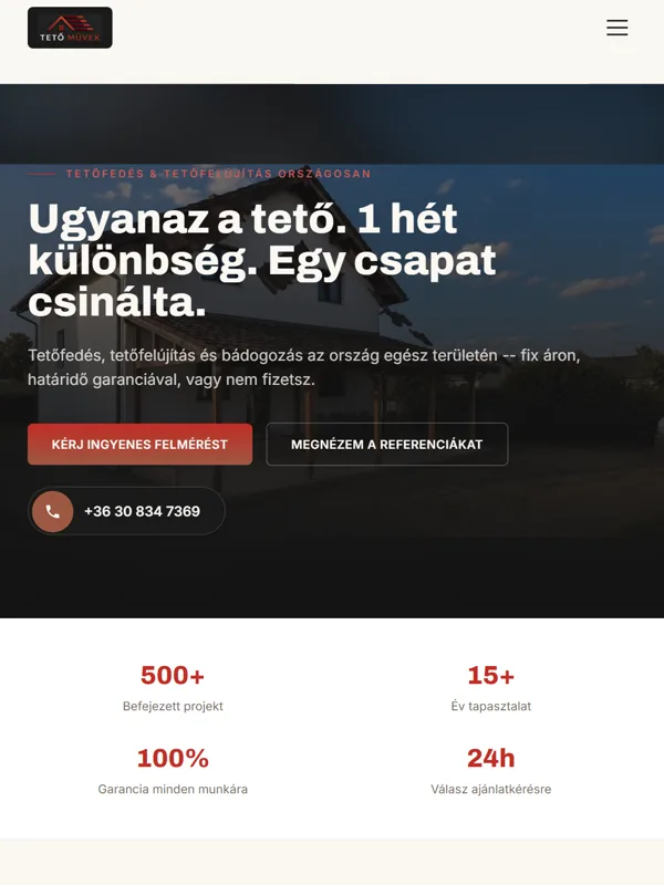 Tető Művek: tablet nézet