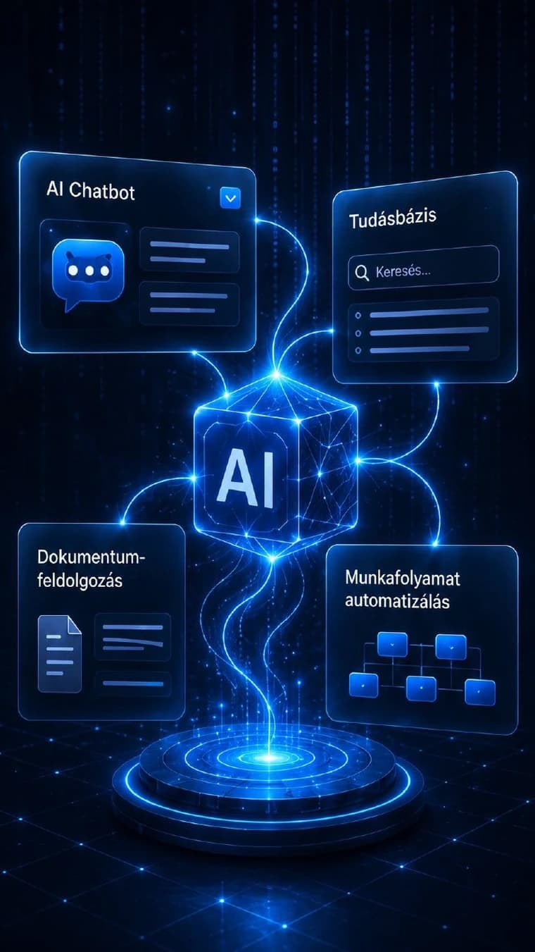TerraCode AI-integráció: központi AI-mag, amelyhez a chatbot, tudásbázis, dokumentum-feldolgozás és munkafolyamat-automatizálás csatlakozik